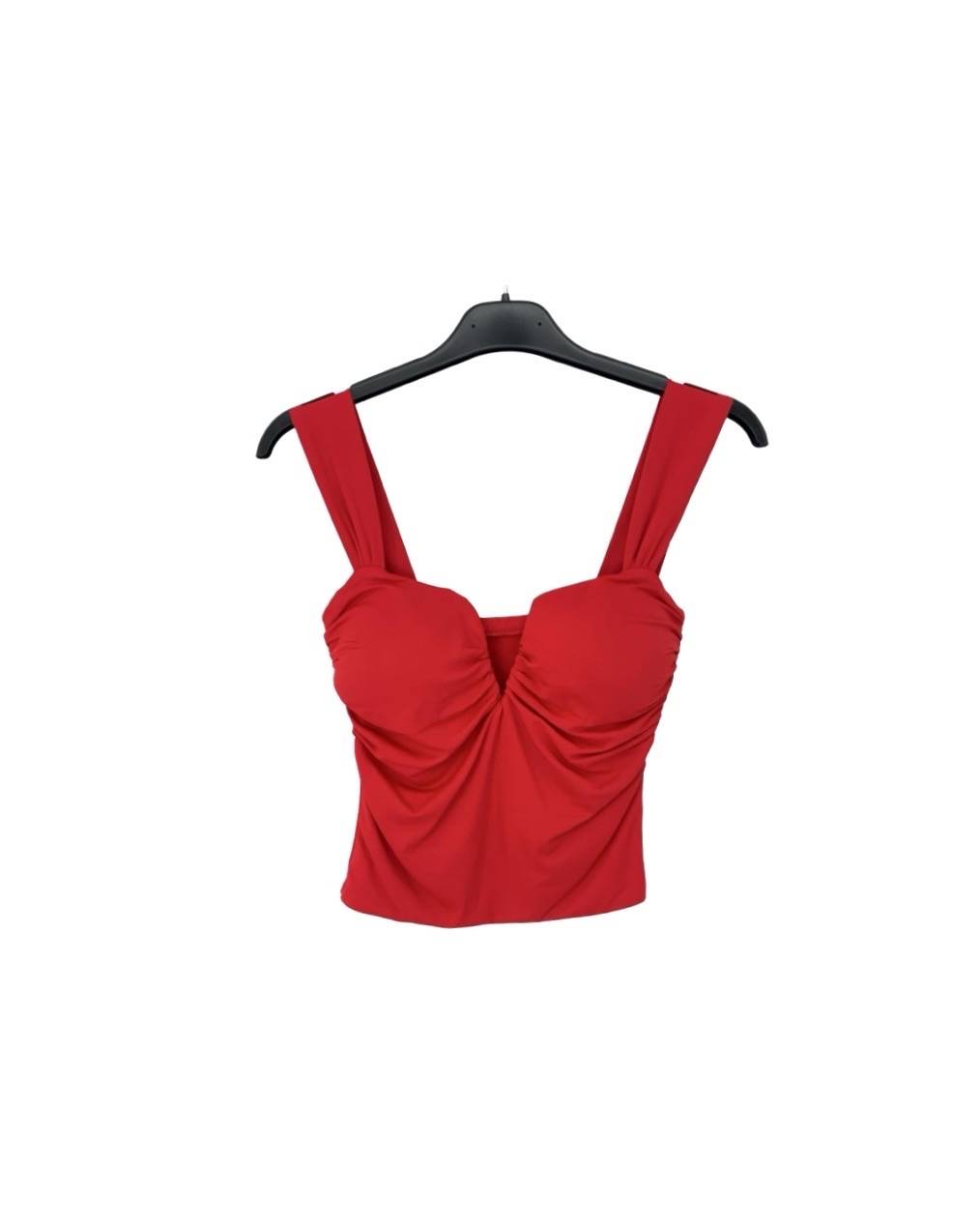 Ruched V Neck Crop Top - Red