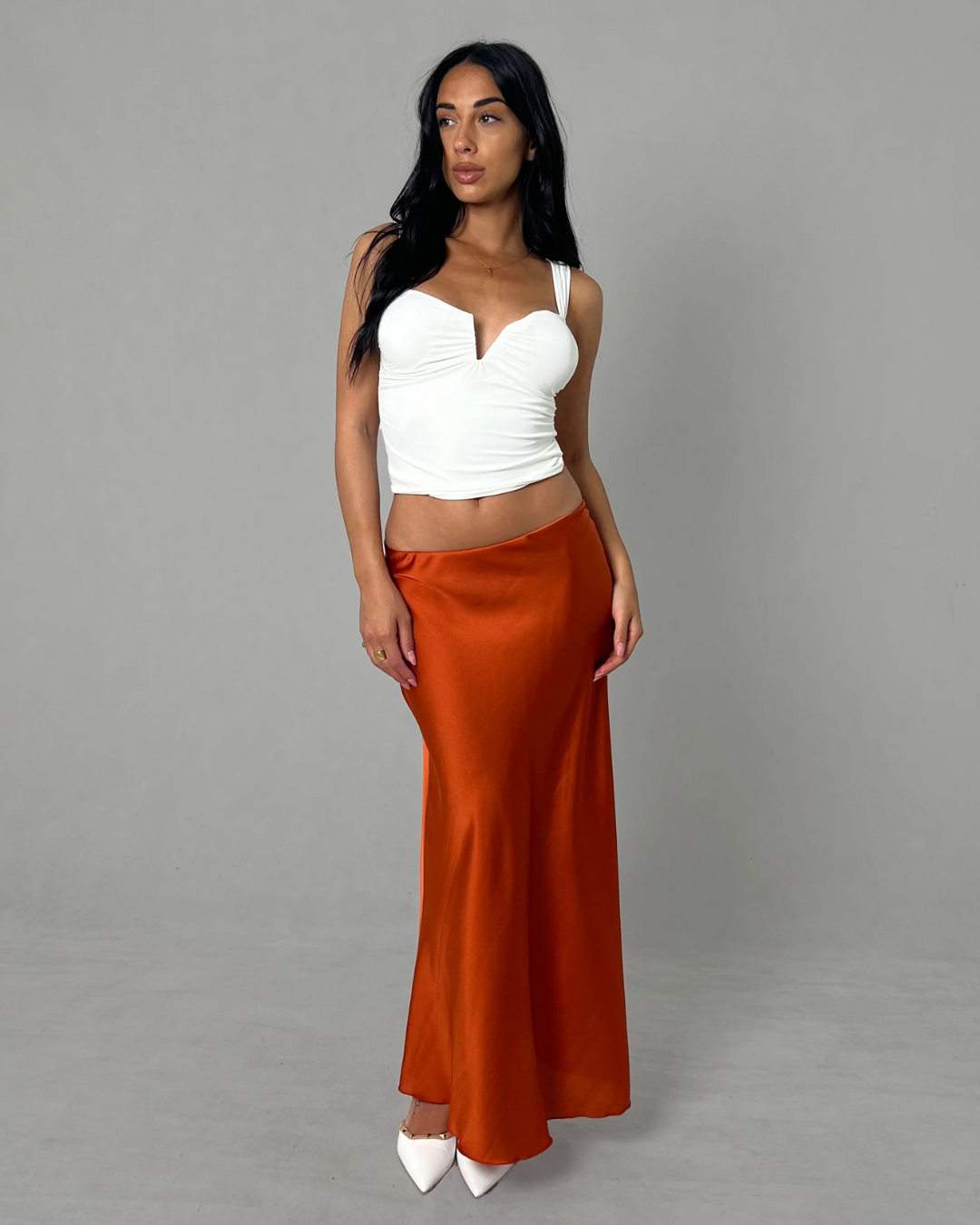 Ruched V Neck Crop Top - White