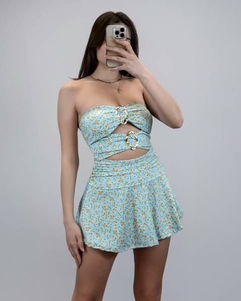 Floral Cutout Bandeau Top - Turquoise