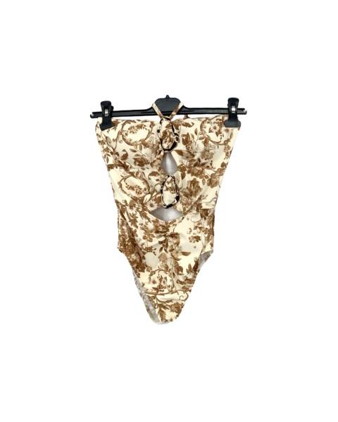 Printed Cut Out Bodysuit - Brown
