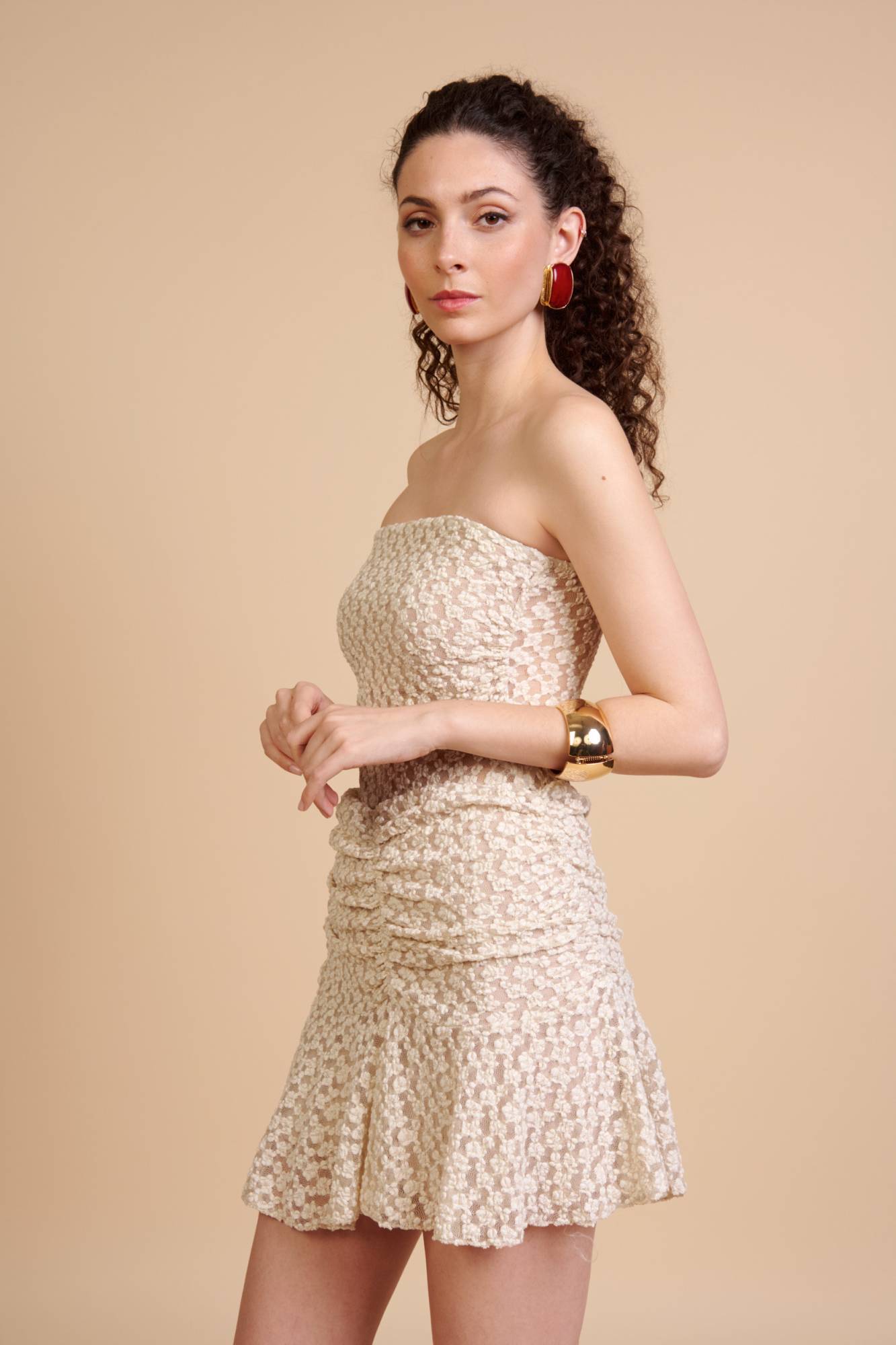 Mesh Strapless Bodysuit - Beige