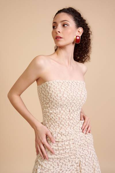Mesh Strapless Bodysuit - Beige