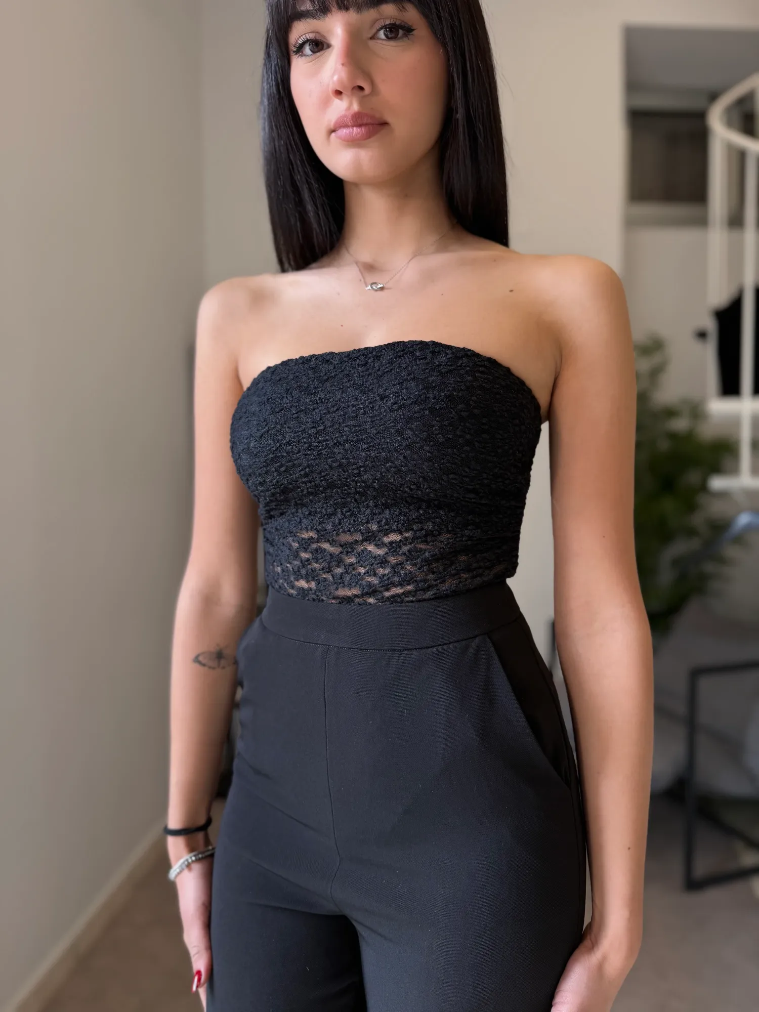 Mesh Strapless Bodysuit - Black