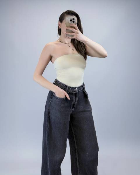 Strapless High-Cut Bodysuit - Beige