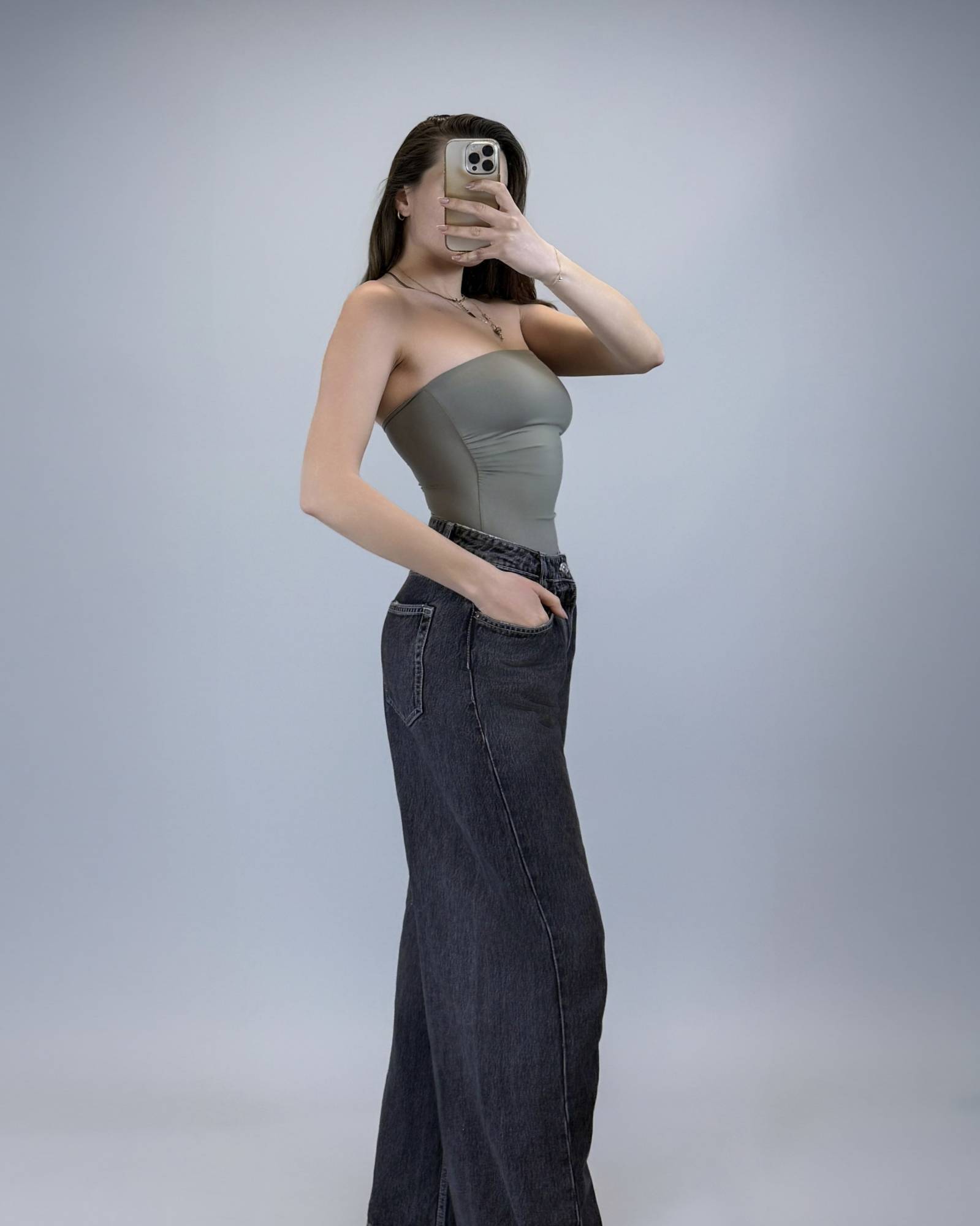 Strapless High-Cut Bodysuit - Khaki
