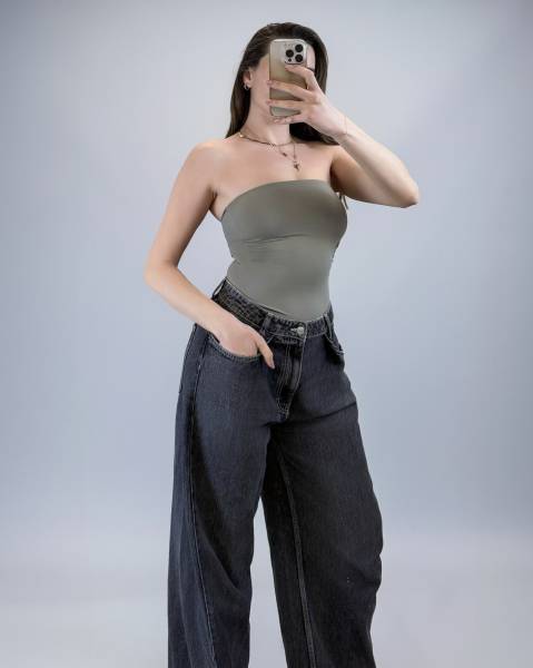 Strapless High-Cut Bodysuit - Khaki