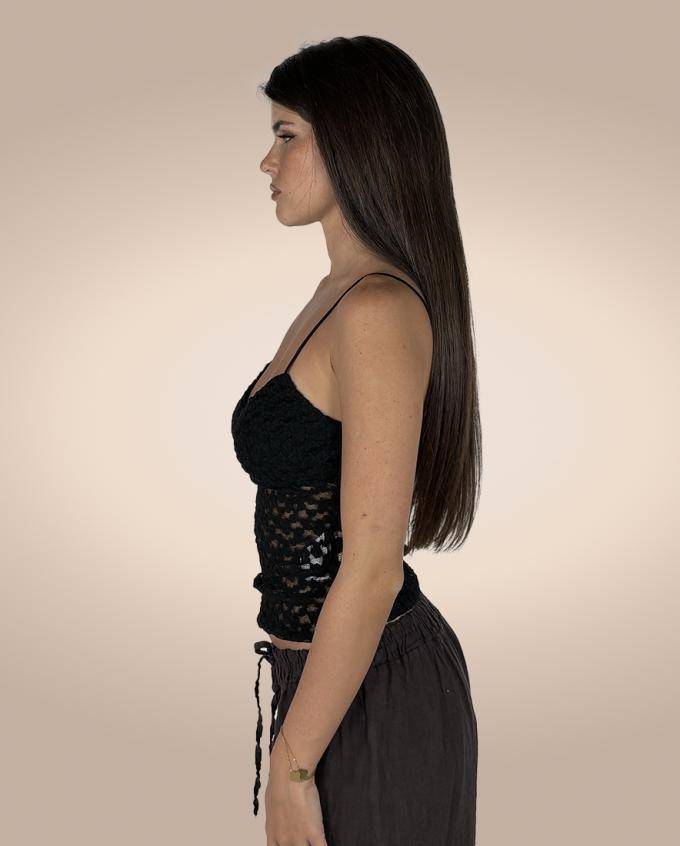 Crochet Top with Spaghetti Straps - Black
