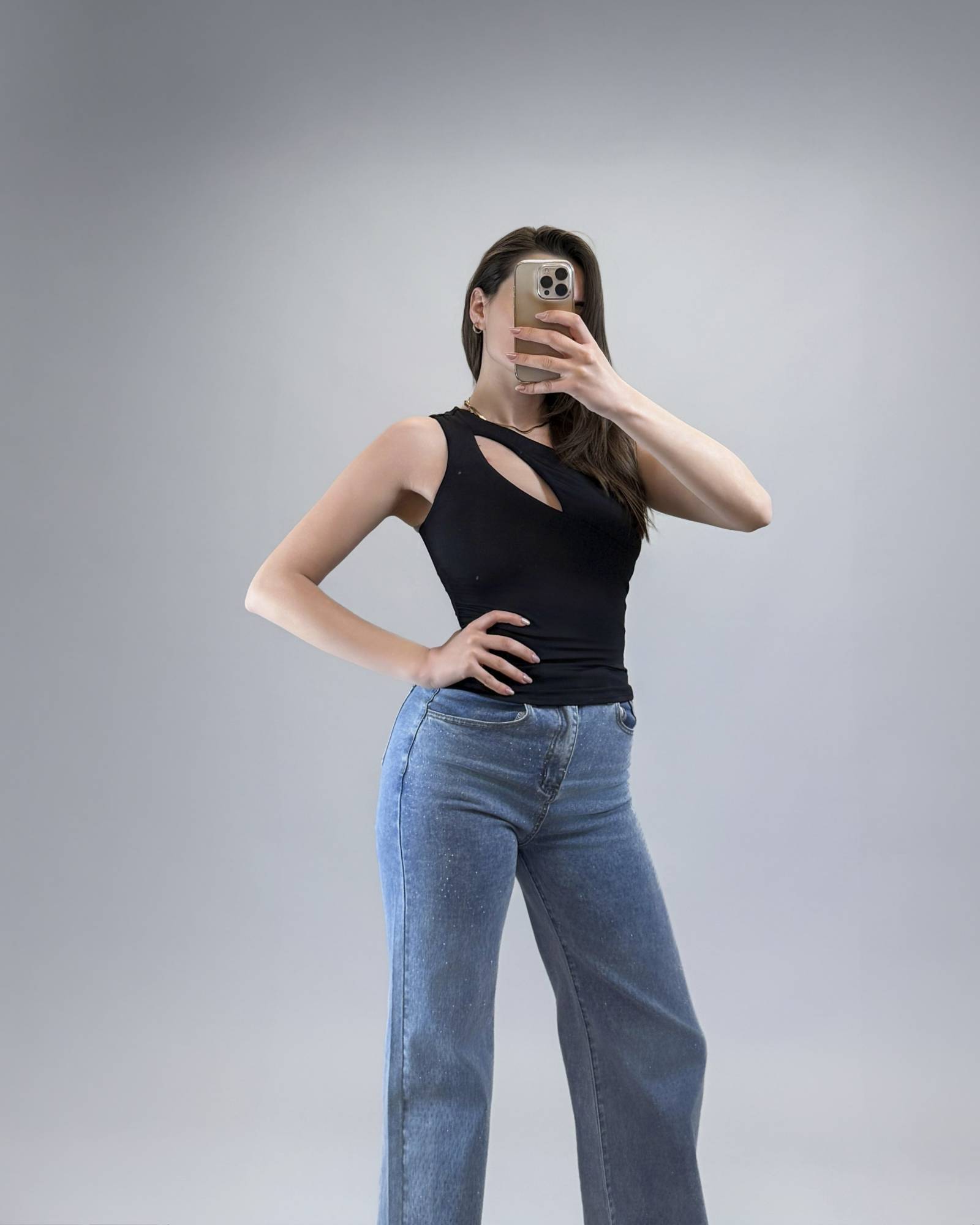 One-Shoulder Cutout Top - Black
