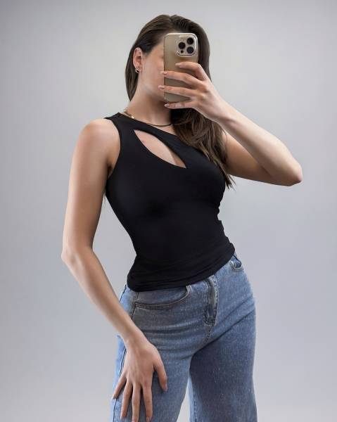 One-Shoulder Cutout Top - Black