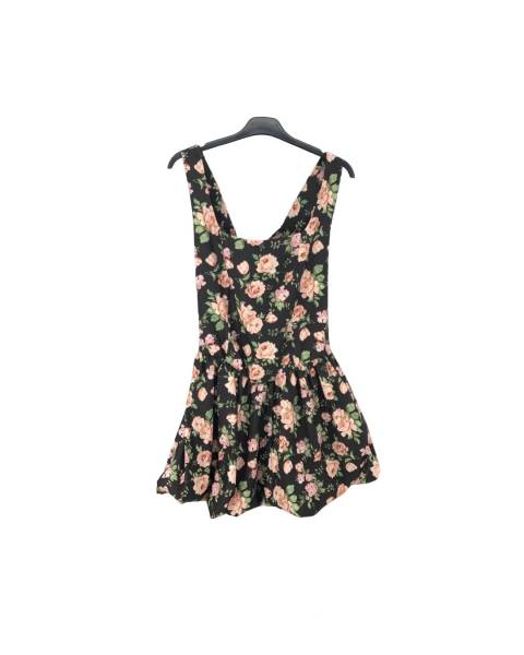 Floral Cross-Back Mini Dress - Black
