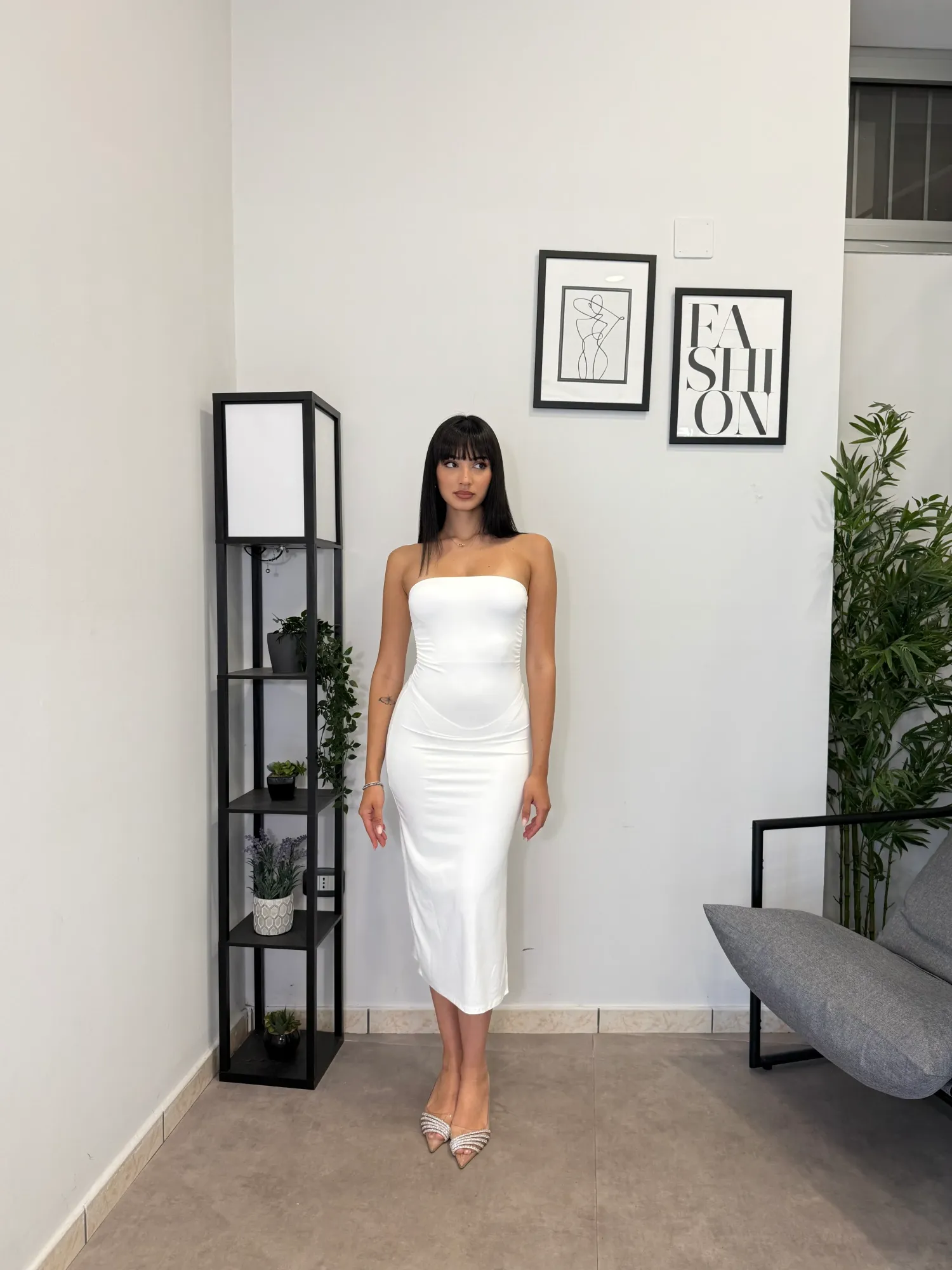 Elegant Strapless Midi Dress - White