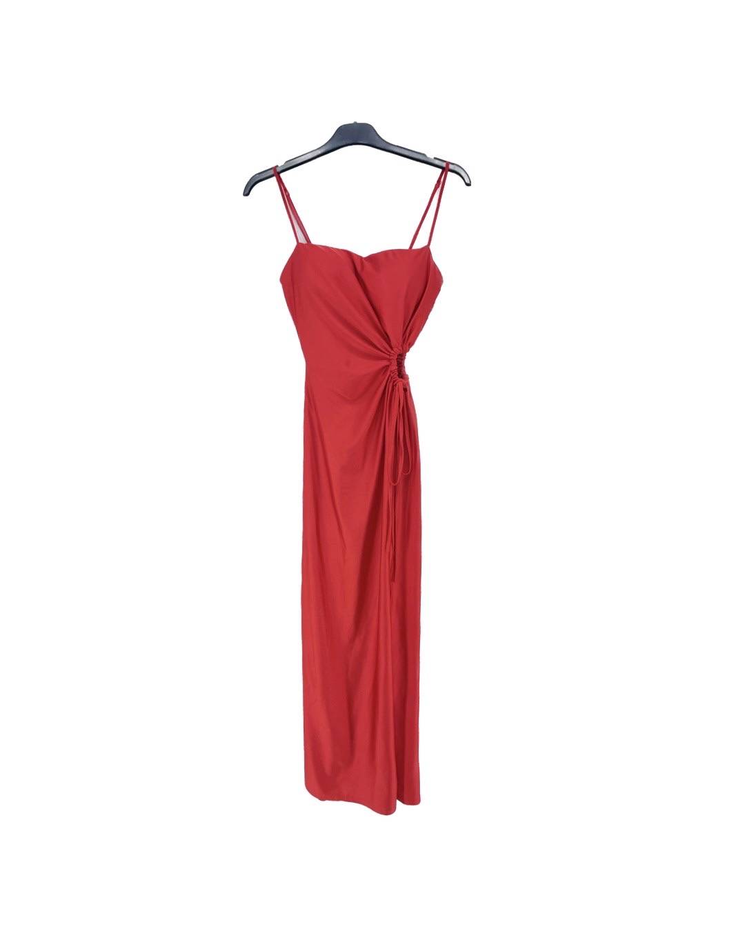 Maxi Dress with Side Cutout - Red