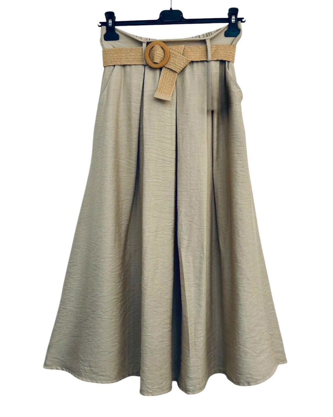 Flowy Skirt with Belt - Beige