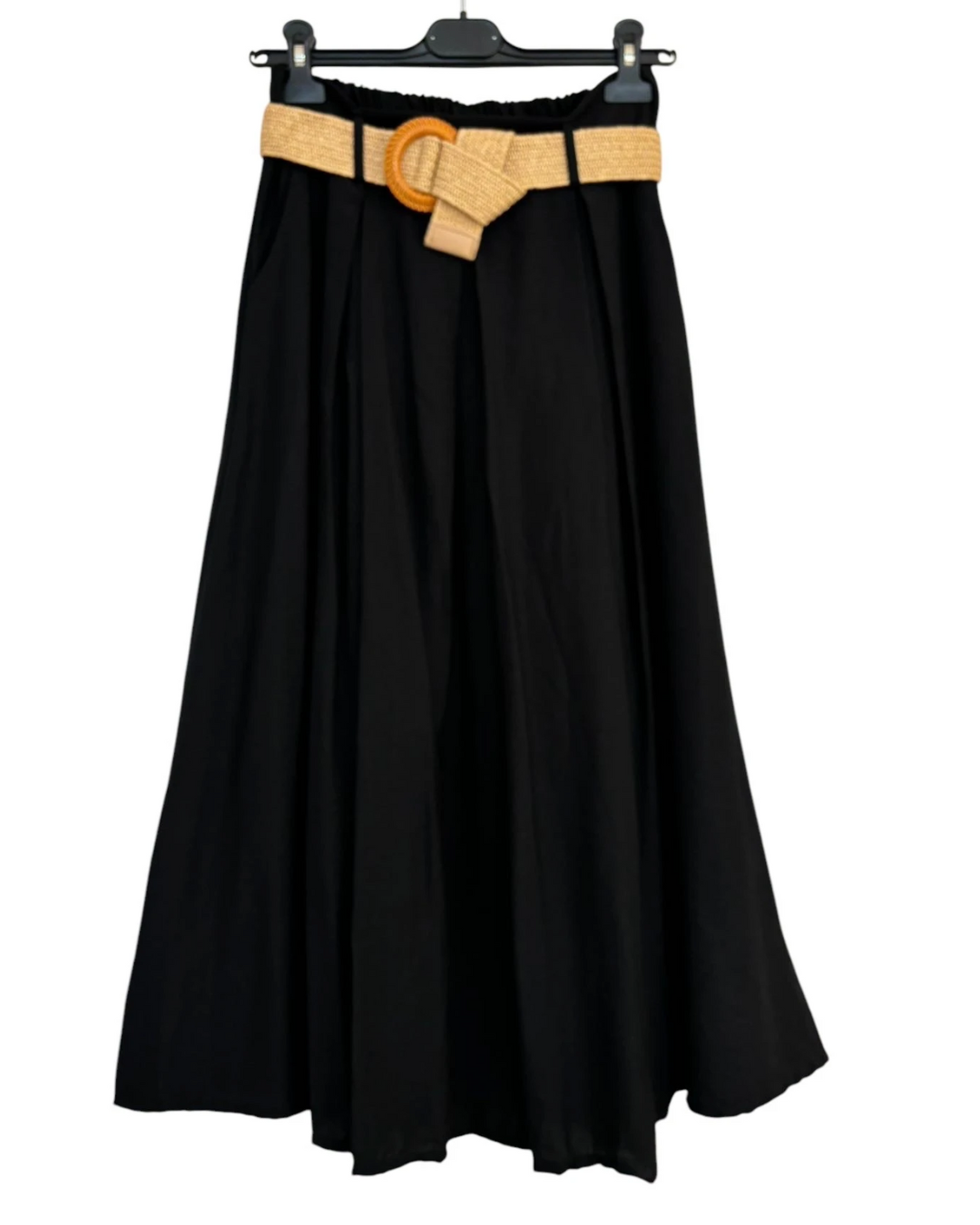 Flowy Skirt with Belt - Black