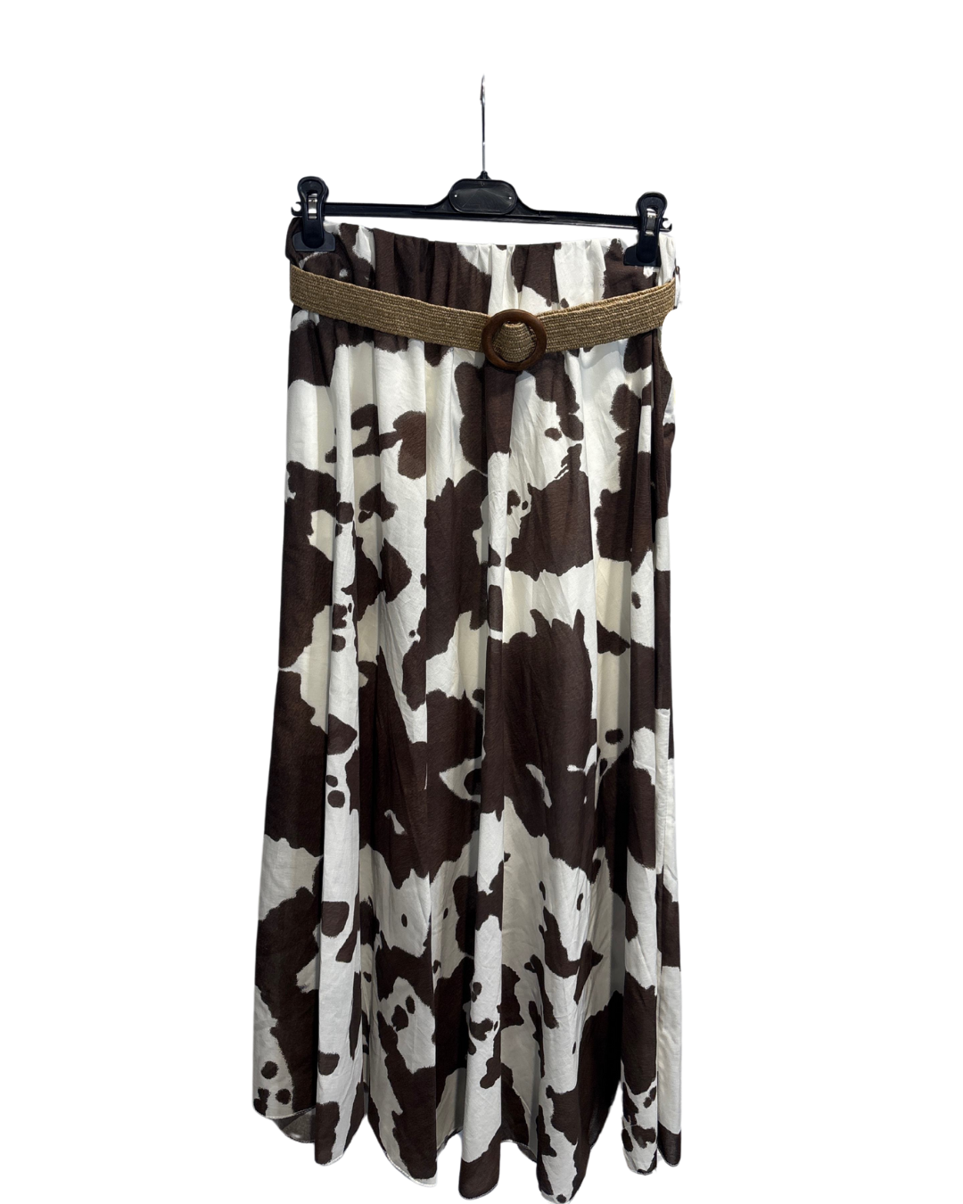 Printed Skirt with Belt - Brown