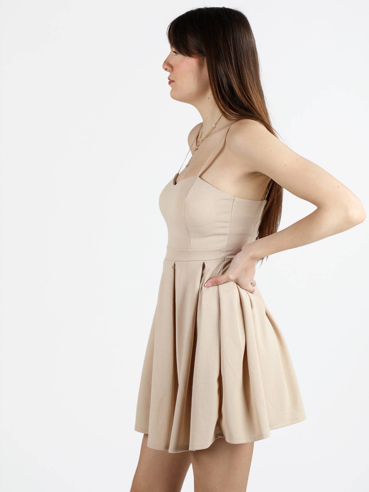 Sweetheart Neckline Dress - Beige