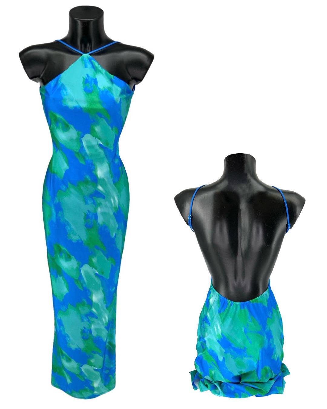 Printed Open Back Maxi Dress - Royal Blue