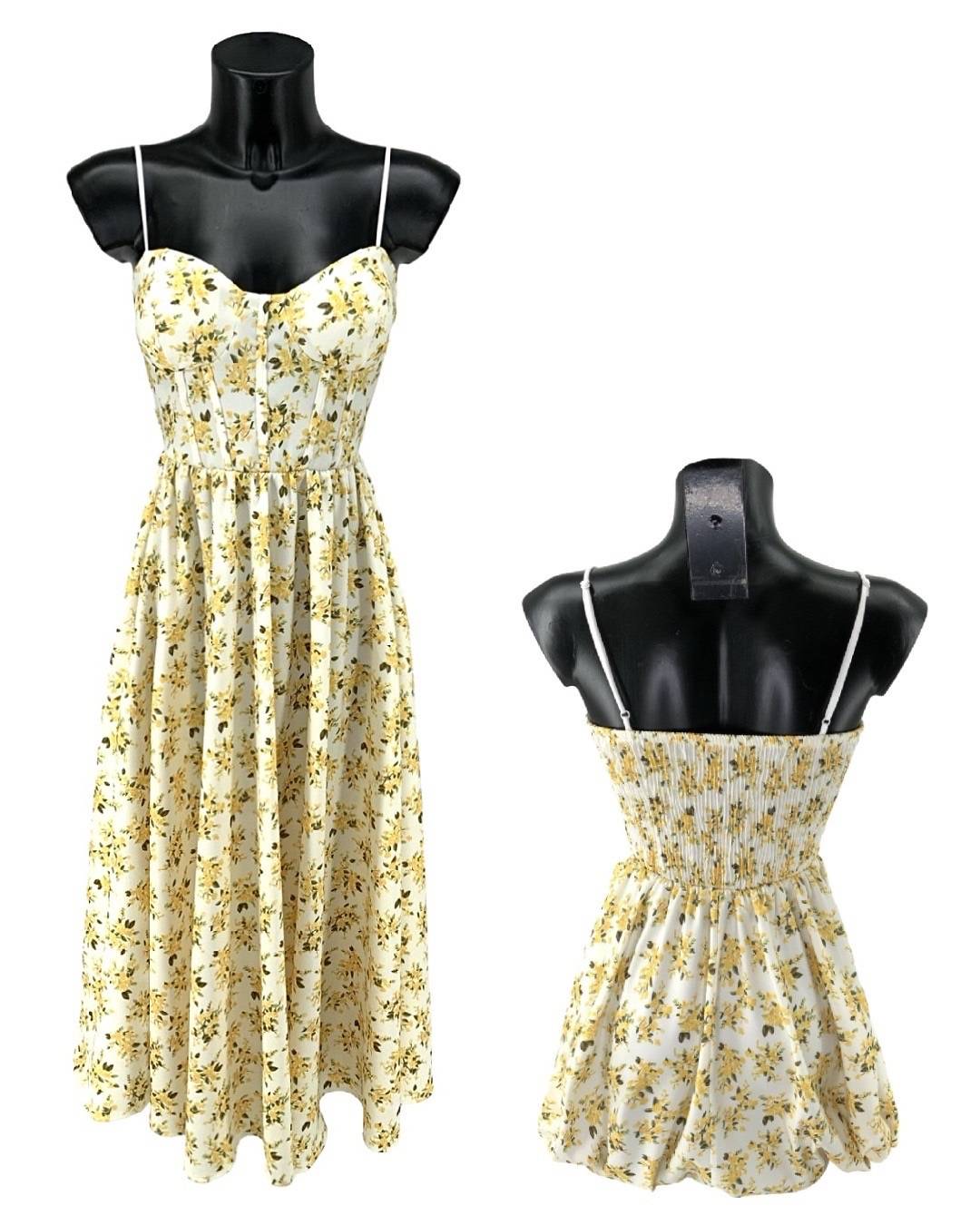 Floral Spaghetti Strap Midi Dress - Yellow