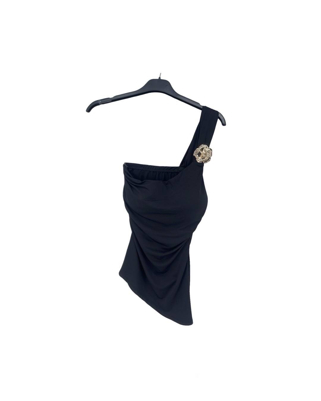One Shoulder Crop Top - Black