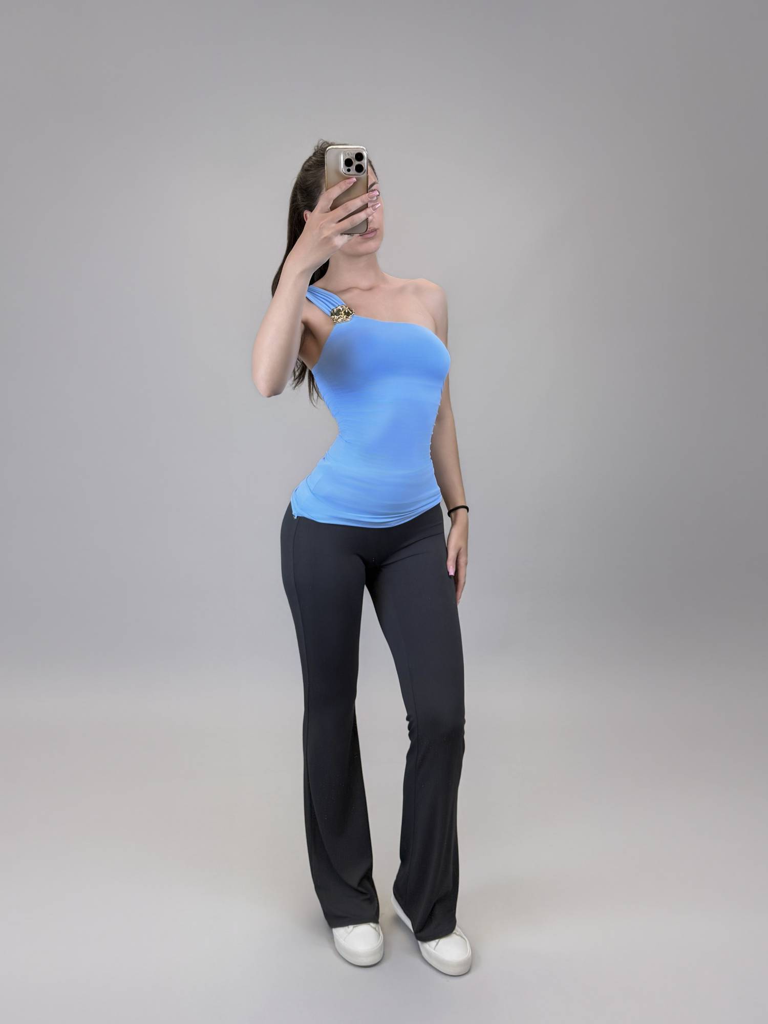 One Shoulder Crop Top - Sky Blue