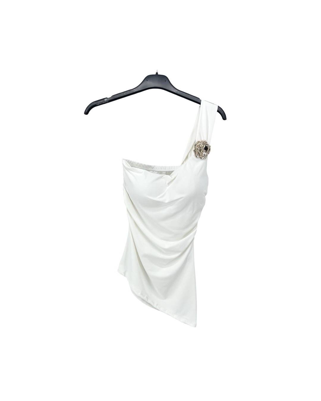 One Shoulder Crop Top - White