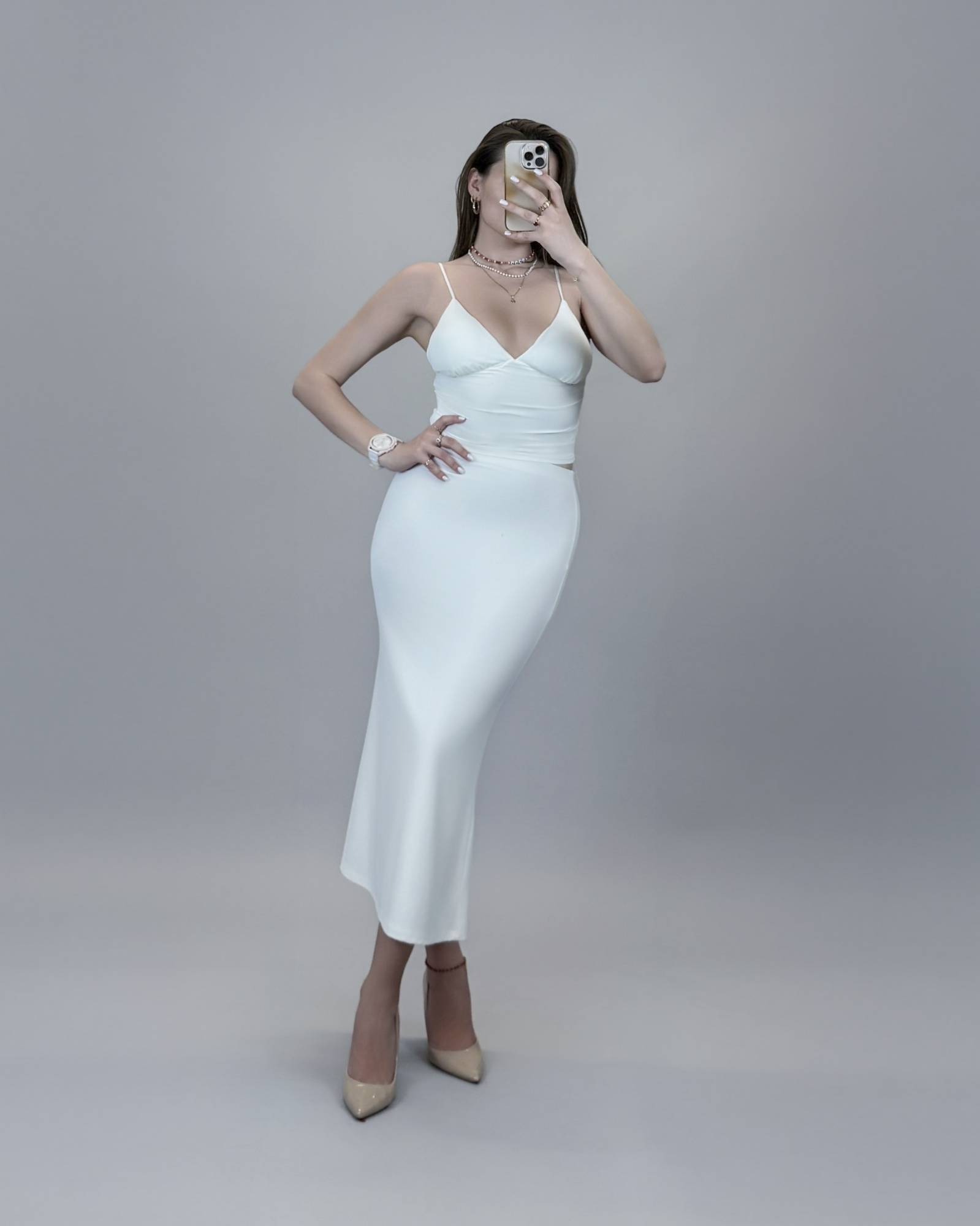 Spaghetti Strap Crop Top - White