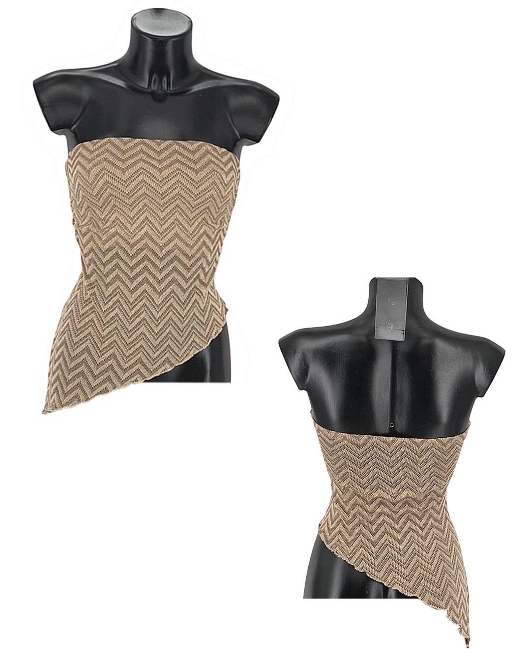 Asymmetric Chevron Strapless Top - Beige