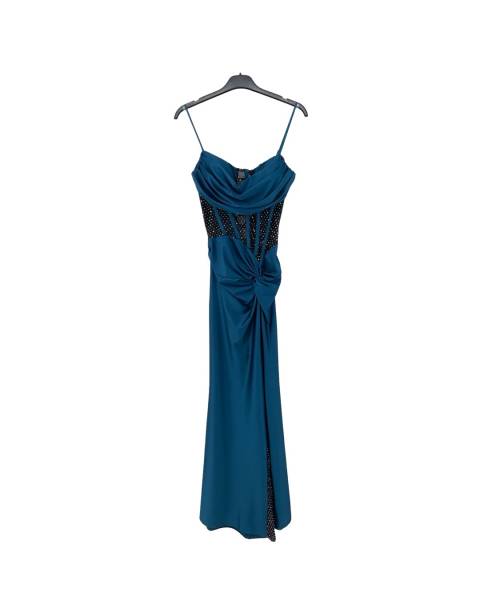 Rhinestones Mesh Maxi Dress - Petrol