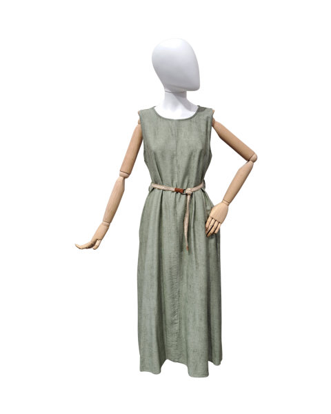 Flowy Midi Dress with Belt - Green