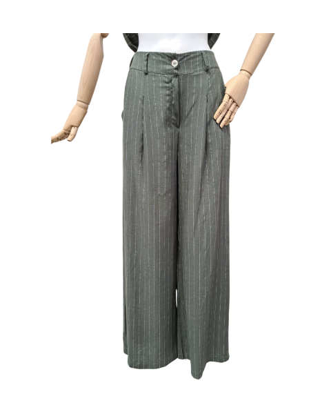 Striped Wide Leg Trousers - Khaki