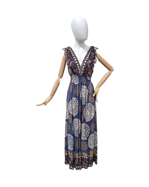 Flowy Printed Maxi Dress - Blue