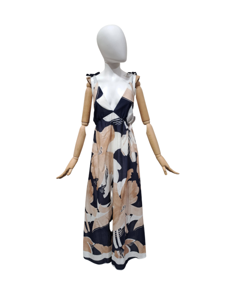 Floral Maxi Dress with Tie-Shoulder Detail - Black