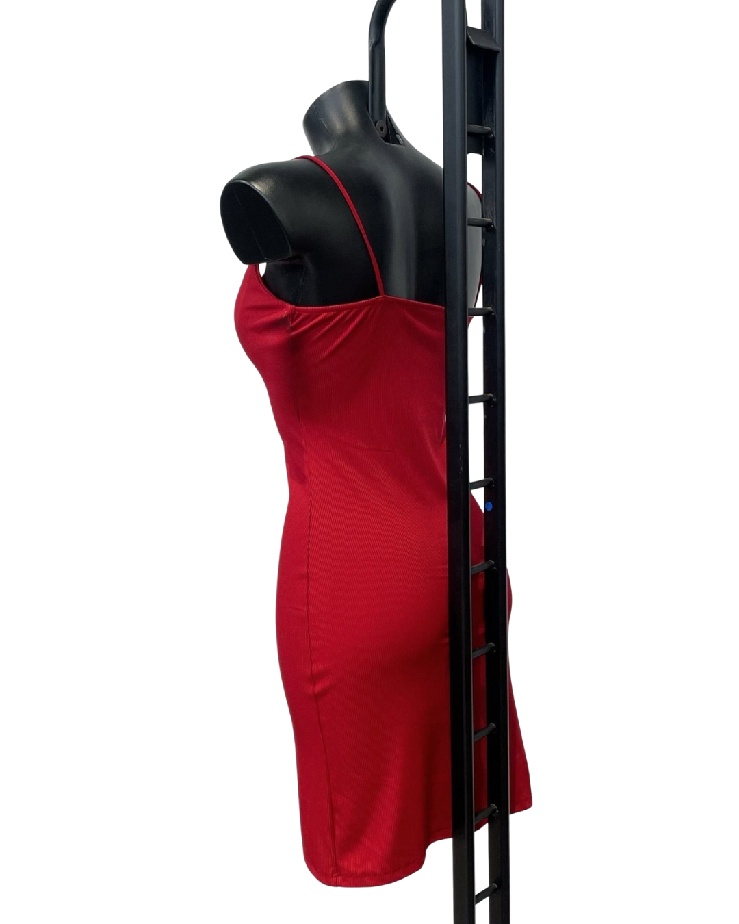 Ribbed Button Front Mini Dress - Red