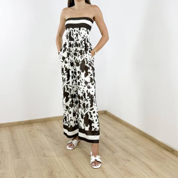 Cow Print Jumpsuit - Black