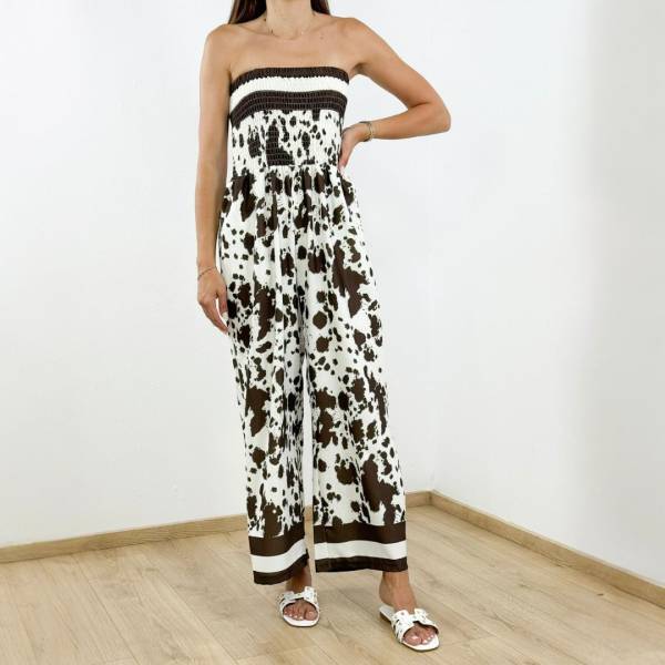 Cow Print Jumpsuit - Brown