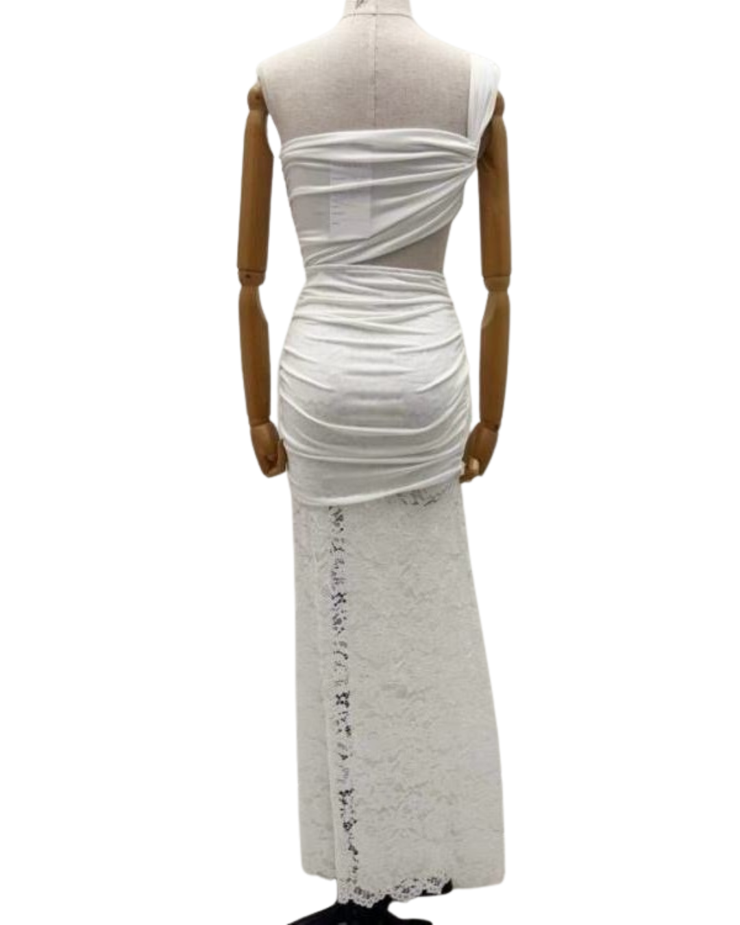 One Shoulder Lace Maxi Dress - White