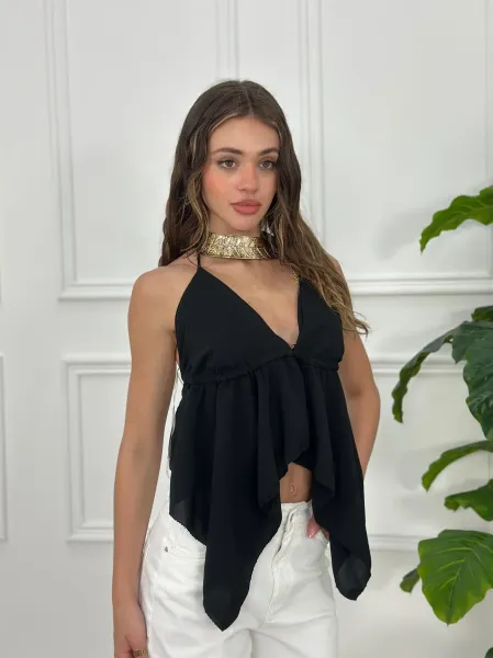 Open Back Asymmetric Top - Black