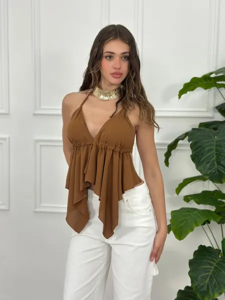 Open Back Asymmetric Top - Camel