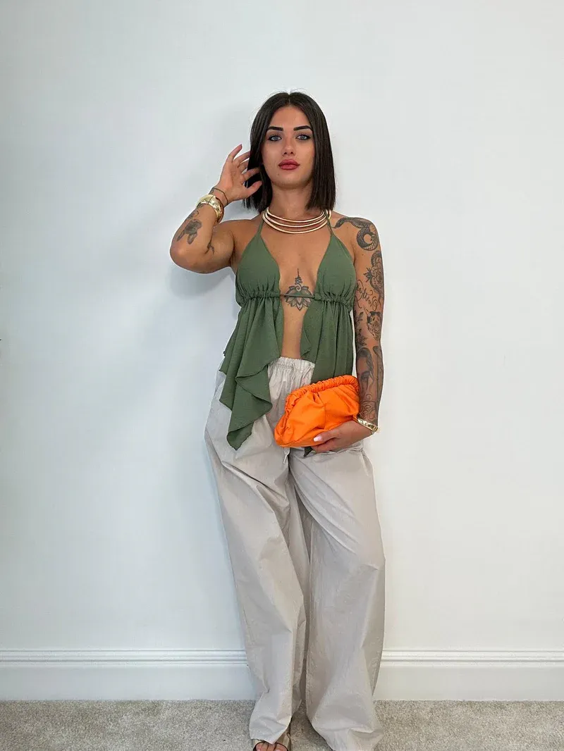 Open Back Asymmetric Top - Khaki
