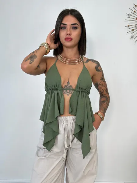 Open Back Asymmetric Top - Khaki