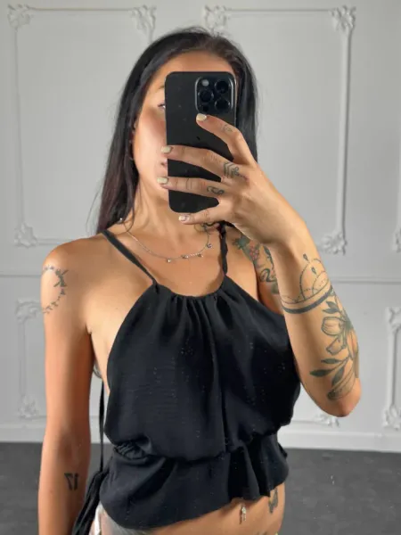 Open Back Tie Top - Black