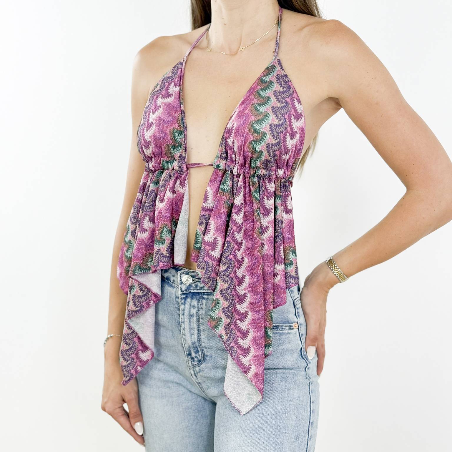 Shiny Open Back Asymmetrical Top - Fuchsia