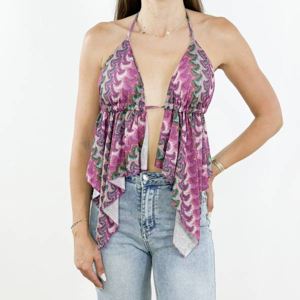 Shiny Open Back Asymmetrical Top - Fuchsia