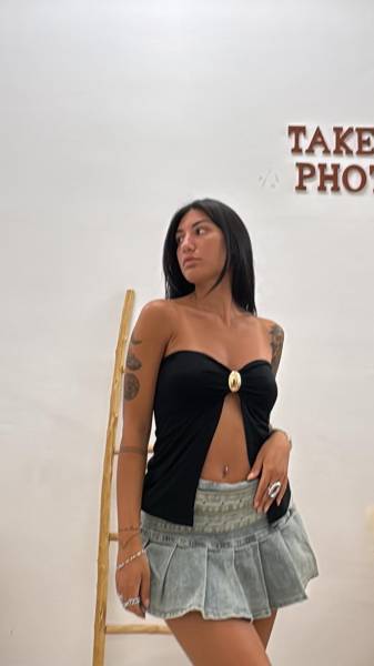Strapless Top with Gold Accent - Black
