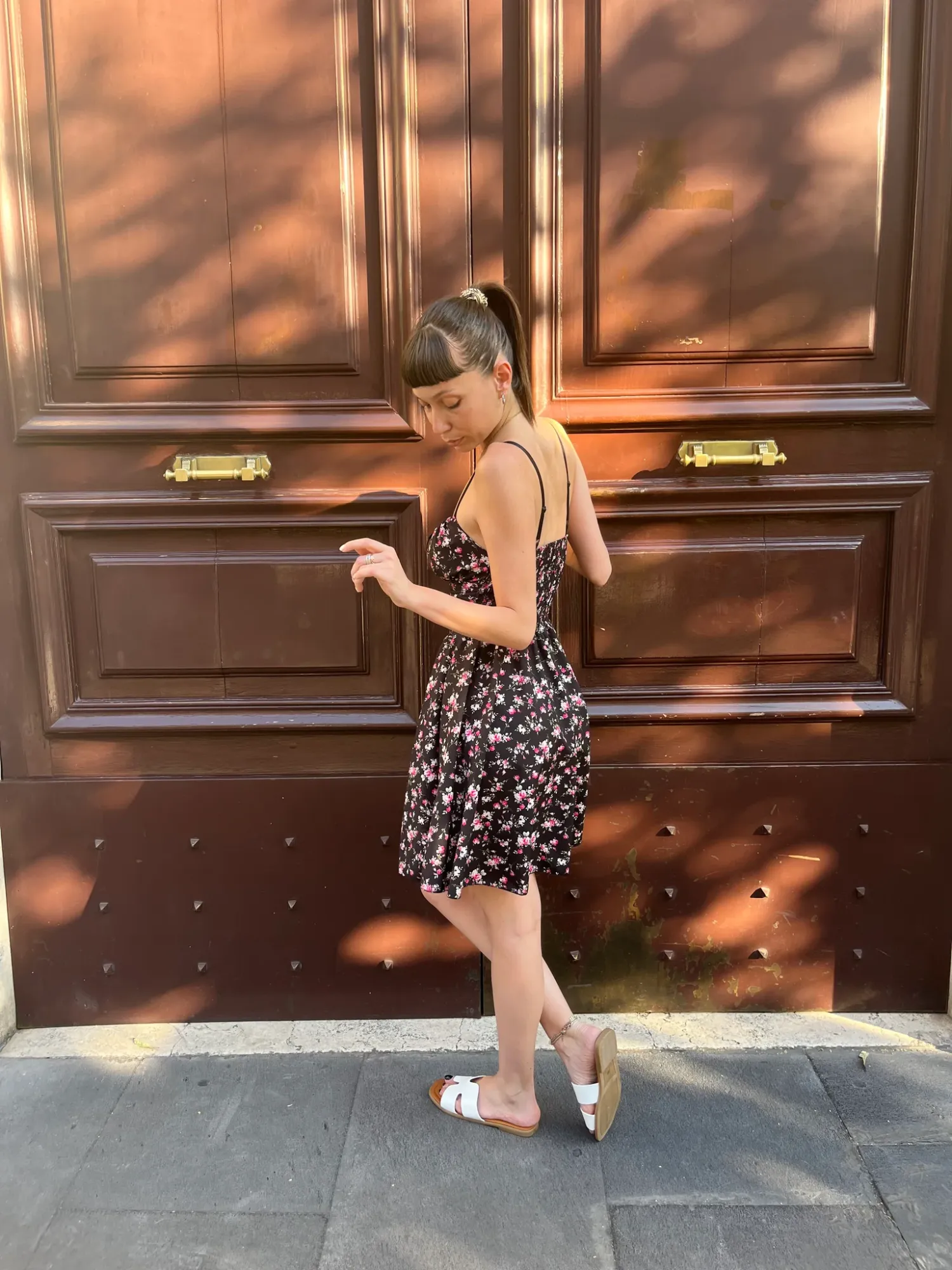Floral Print Mini Dress - Black