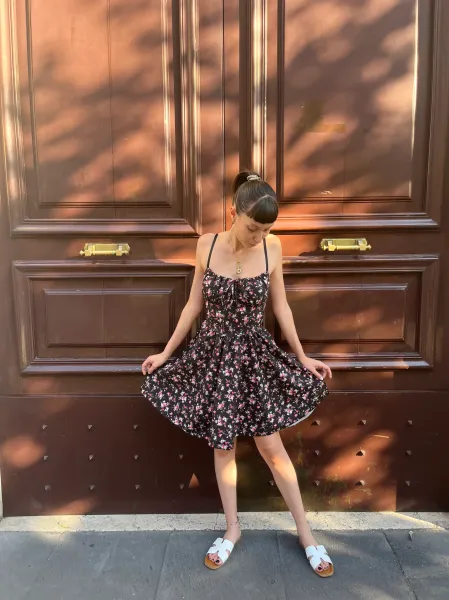 Floral Print Mini Dress - Black