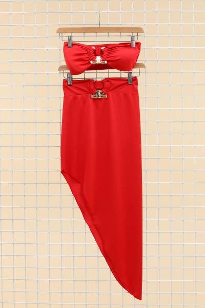 Top And Skirt Set With Jewel - Red