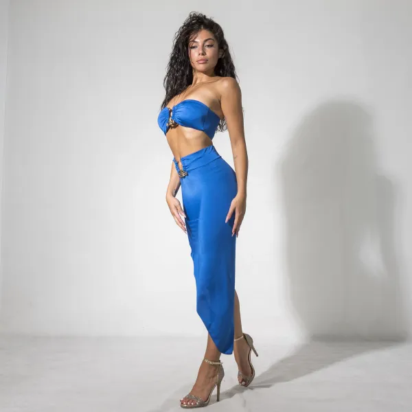 Top And Skirt Set With Jewel - Royal Blue