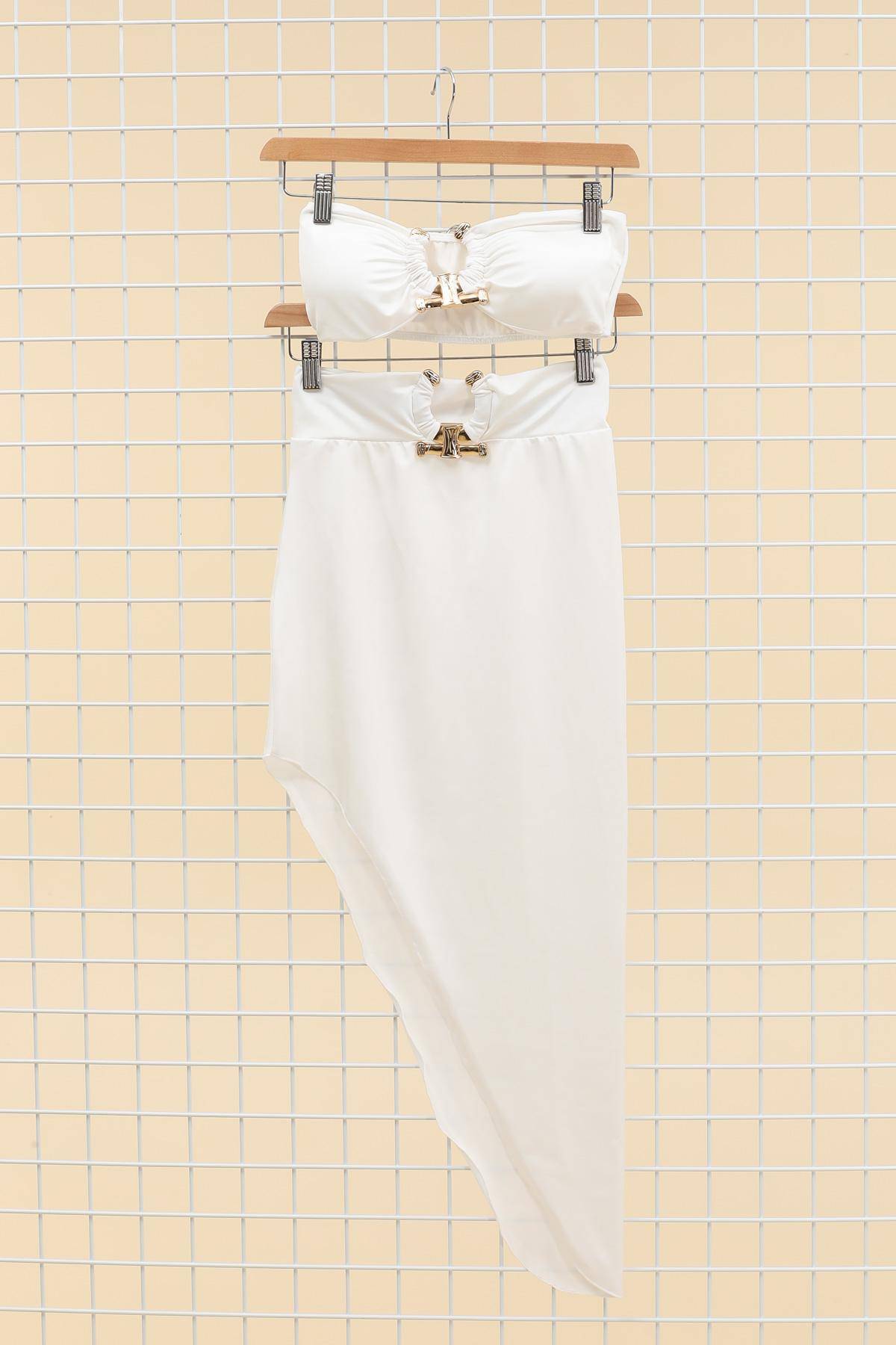 Top And Skirt Set With Jewel - White