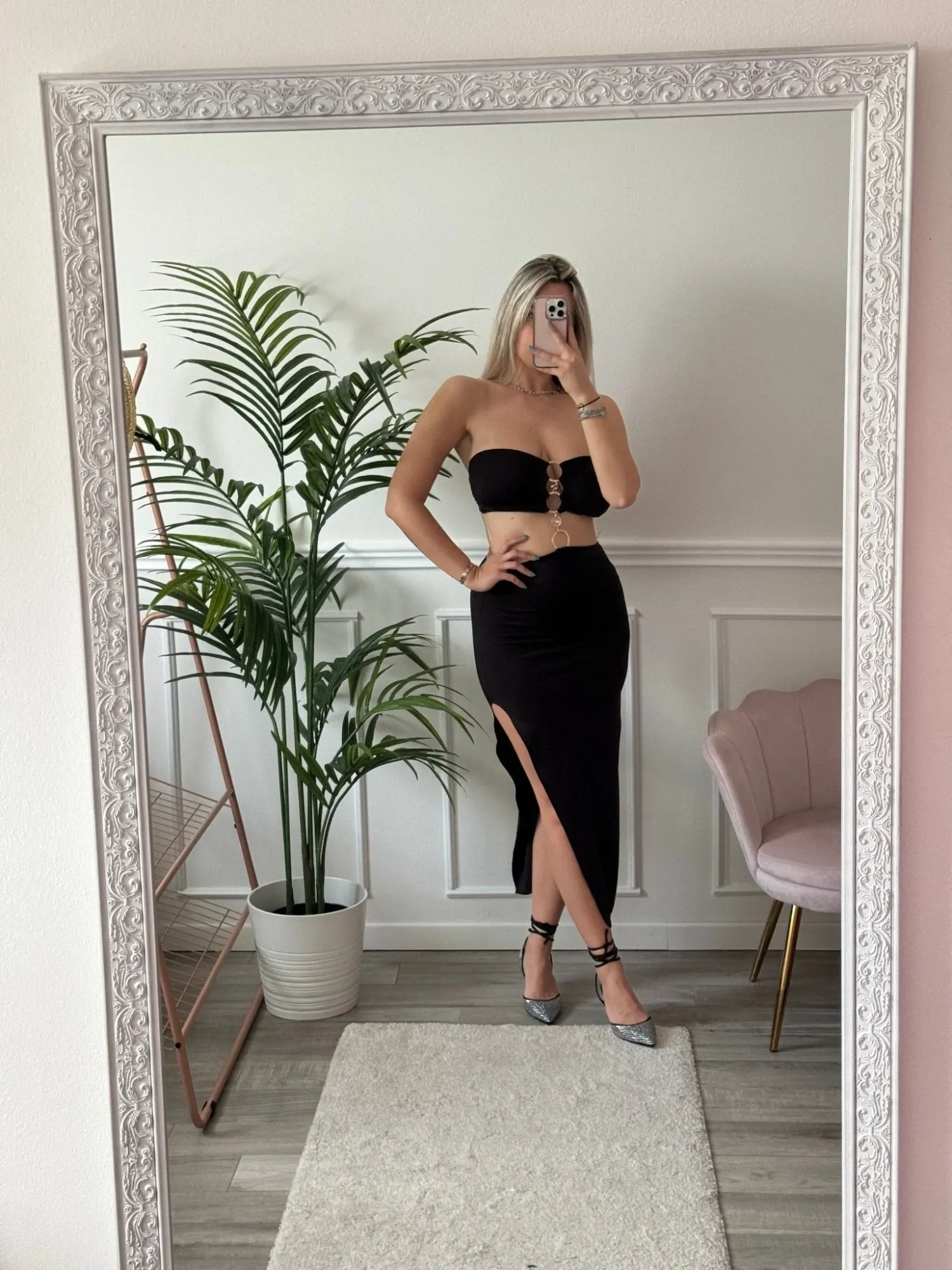 Cut-Out Dress with Jewel Detail - Black